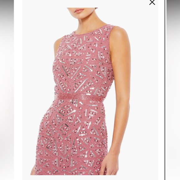 Mac Duggal Geometric Patterned Sequin Midi Cocktail Dress - Picture 2 of 8